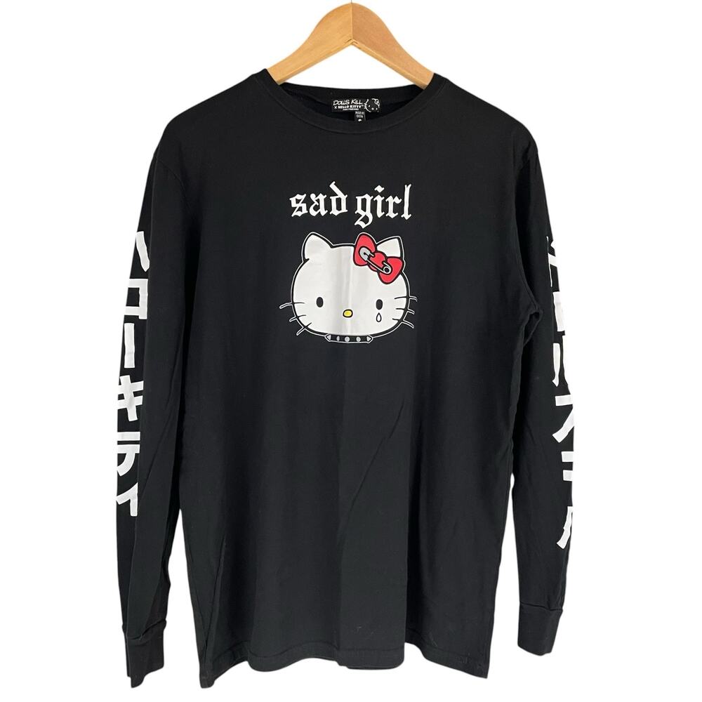 DOLLS KILL x HELLO KITTY Sad Grls Club Black Graphic Long-Sleeve Tee Size S